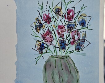 Original Watercolor Greeting Card — Flower Blocks #31 — 4×6 — One of a Kind — Denver Artist