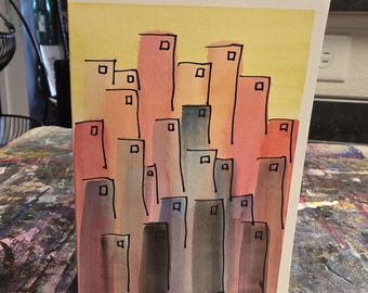 Original Watercolor Greeting Card — City Vigil — 4x6 — One of a Kind — Denver Artist