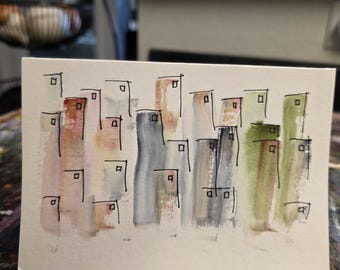 Original Watercolor Greeting Card — Watching — 4×6 — One of a Kind — Denver Artist