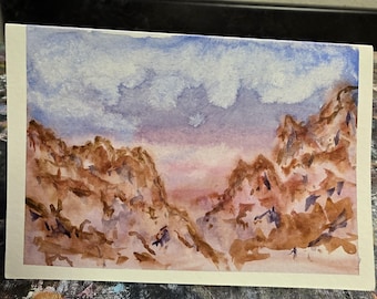 Original Watercolor Greeting Card — Cloudy Mountain Valley — 4x6 — One of a Kind — Denver Artist