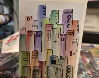 Original Watercolor Greeting Card — Rainbow Monoliths — 4×6 — One of a Kind — Denver Artist