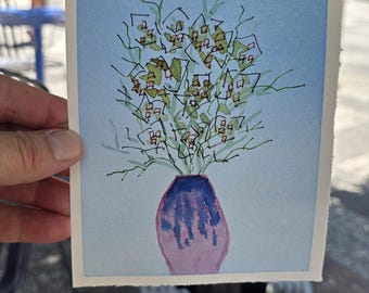Original Watercolor Small Painting — Flower Blocks #19 — 7×5 — One of a Kind — Denver Artist