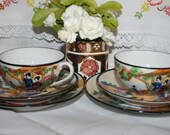 Pair of Antique Japanese Hand Painted Trios c.1930 39 s