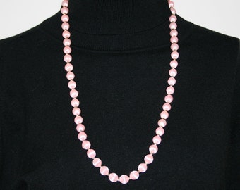 Vintage Necklace. Pink Spun Silk Wrapped Beads. Opera Length 30/31 Inches