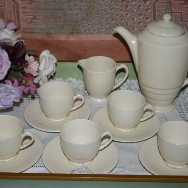 Vintage Coffee Set. Demi Tasse / Espresso. Empire Ware Ceramic Demitasse Coffee Set with Coffee Pot for Five c.1930's
