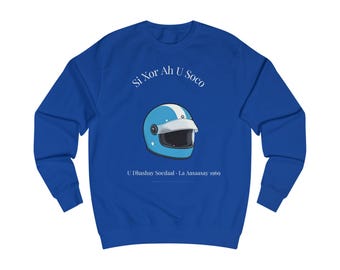Funaanad ay ku qoran tahay "Si Xor Ah U Soco"| Vintage Motorsport Helmet Crewneck