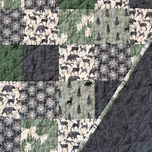 Couverture bébé patchwork en coton faite à la main, motif forêt