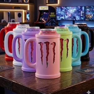 Soporte para latas de 500 ml con asa ergonómica | Perforado | Soporte para bebidas de PLA impreso en 3D | Regalo creativo