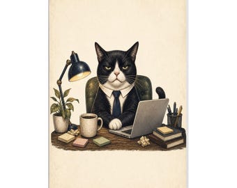 Funny Cat Office Canvas Print, Meeting Could Have Been An Email Wall Art Canvas Vertical rolled