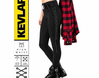 Kevlar Moto Leggings with Lacing – High-Safety & Water-Resistant – CE 17092 Certified Biker Pants with knee Hip Protection, Biker Leggings