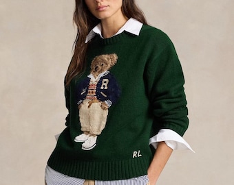 Ralph Lauren Bear Motif Hand-Knit Wool Sweater – Vintage Teddy Bear Jumper