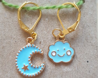 Moon + Cloud Stitch Marker, Moon + Cloud Progress Keeper, regalo de punto, regalo de ganchillo, joyas de punto