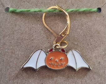 Lindo marcador de puntada de murciélago de calabaza, lindo guardián de progreso de murciélago de calabaza, regalo de tejido, regalo de ganchillo, joyería de punto