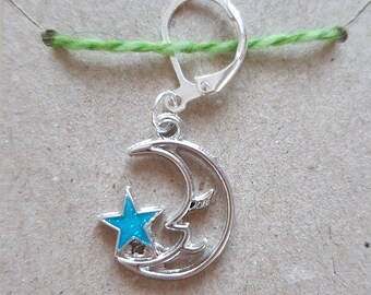 Luna con marcador de puntada estrella, luna con Star Progress Keeper, regalo de punto, regalo de ganchillo, joyas de punto