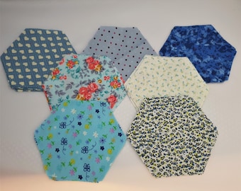 Hexies de 2 pulgadas, hexis precortados, epp, pasteles de papel inglés, hexágonos - azules