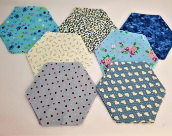 Hexies de 2 pulgadas, hexis precortados, epp, pasteles de papel inglés, hexágonos - azules
