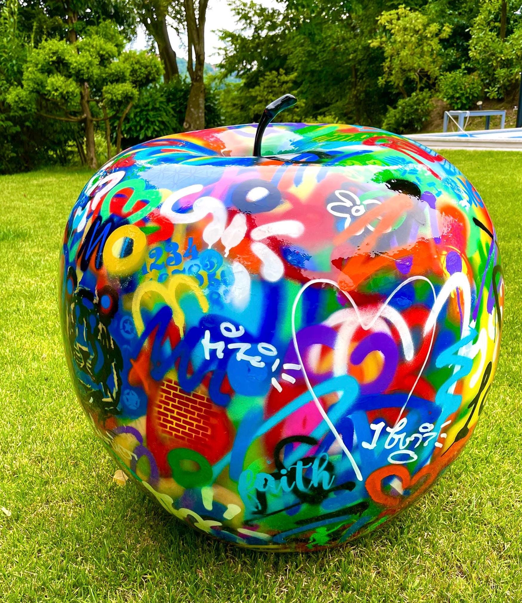 Modern Pop Art Sculpture – Hand-painted Art Apple, Extraordinary