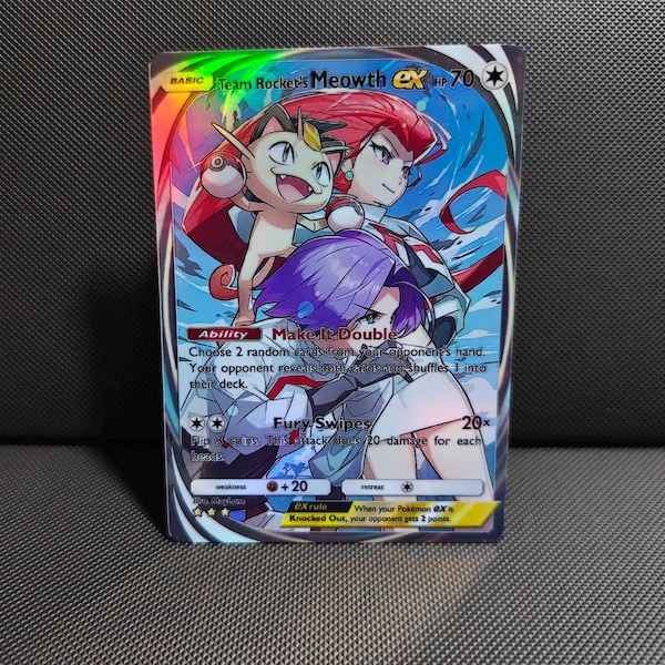 Fan Art Team Rockets Meowth EX Immersive Rare Card TCG Pocket Pokemon Proxy | Custom
