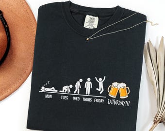 Work Week Evolution Beer Shirt, Funny Coworker Gift, Monday To Saturday Drinking Tee, Office Humor Graphic T-Shirt