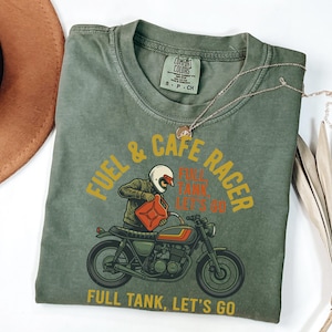 Full Tank Let's Go Biker Graphic Tee, Cafe Racer Motorcycle Lover Gift, Vintage Retro Biker Shirt for Men image 1