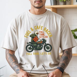 Full Tank Let's Go Biker Graphic Tee, Cafe Racer Motorcycle Lover Gift, Vintage Retro Biker Shirt for Men image 3