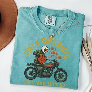 Full Tank Let's Go Biker Graphic Tee, Cafe Racer Motorcycle Lover Gift, Vintage Retro Biker Shirt for Men image 6