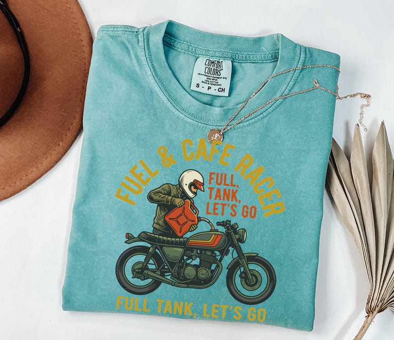Full Tank Let's Go Biker Graphic Tee, Cafe Racer Motorcycle Lover Gift, Vintage Retro Biker Shirt for Men image 6