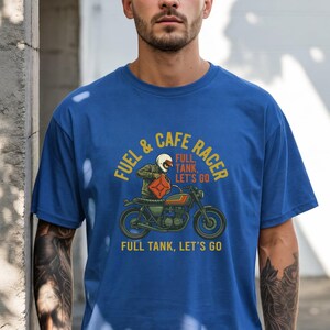 Full Tank Let's Go Biker Graphic Tee, Cafe Racer Motorcycle Lover Gift, Vintage Retro Biker Shirt for Men image 2