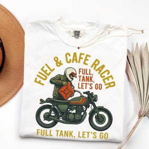 Full Tank Let's Go Biker Graphic Tee, Cafe Racer Motorcycle Lover Gift, Vintage Retro Biker Shirt for Men image 5