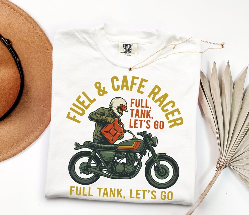 Full Tank Let's Go Biker Graphic Tee, Cafe Racer Motorcycle Lover Gift, Vintage Retro Biker Shirt for Men image 5