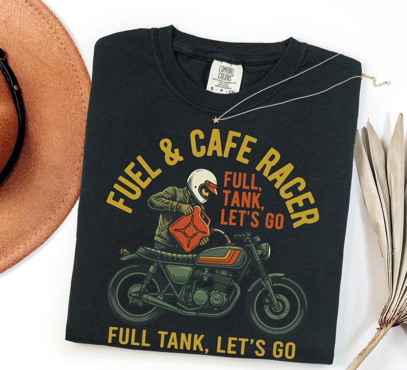 Full Tank Let's Go Biker Graphic Tee, Cafe Racer Motorcycle Lover Gift, Vintage Retro Biker Shirt for Men image 4