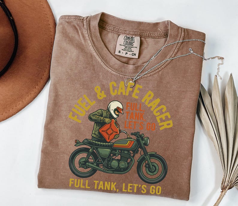 Full Tank Let's Go Biker Graphic Tee, Cafe Racer Motorcycle Lover Gift, Vintage Retro Biker Shirt for Men image 8