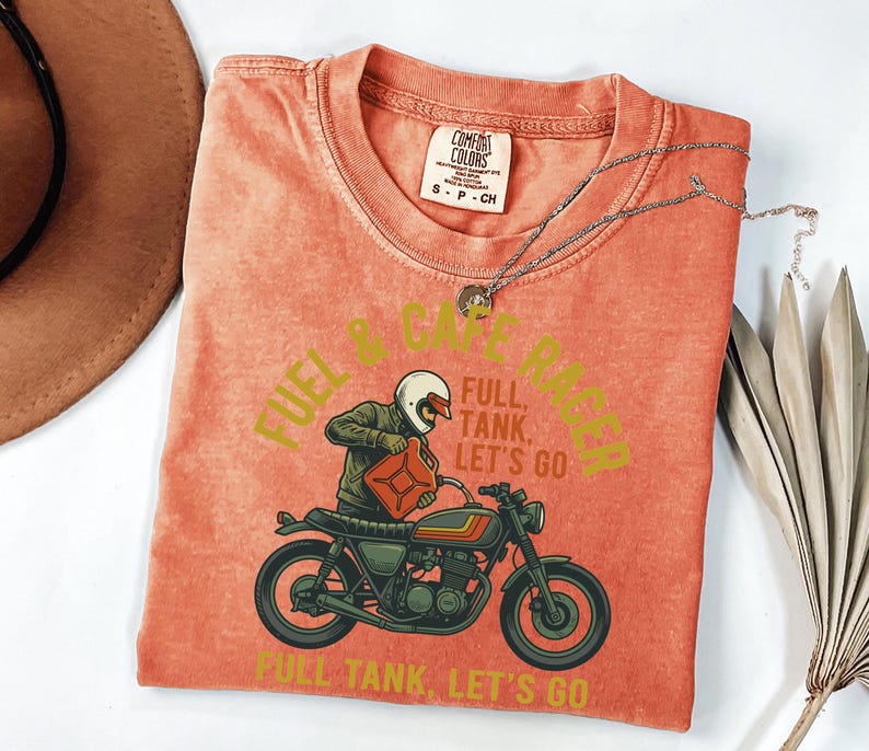 Full Tank Let's Go Biker Graphic Tee, Cafe Racer Motorcycle Lover Gift, Vintage Retro Biker Shirt for Men image 7