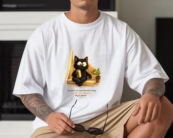 Black Cat Graphic Tee, Cozy Cat Moments Quote Shirt, Mindful Cat Lover Gift, Whimsical Feline Art Tee