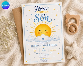 Here Comes the Son – Baby Shower Invitation, Sunshine Invite (Digital Template)