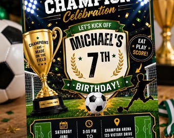 Soccer Champion Birthday Invitation, Editable Canva Template (Digital Download)