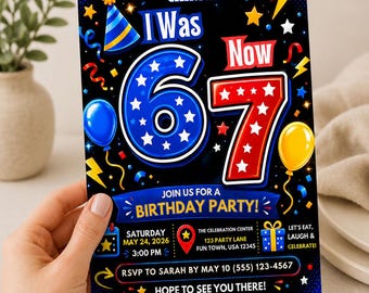 Editable 7th Birthday Invitation, I Was 6 Now 7 Party Template (Digital Invite)