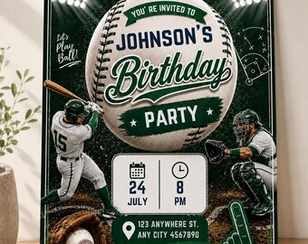 Editable Baseball Birthday Invitation Template, Sports Party Invite (Digital Download)