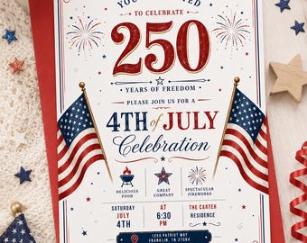 250 Years of Freedom Invitation, 4th of July Celebration Template (Digital Download)