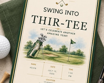 Golf Birthday Invitation Template, Swing Into Thirty Party Invite (Digital Download)
