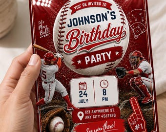 Baseball Birthday Invitation Template, Editable Sports Party Invite (5x7)