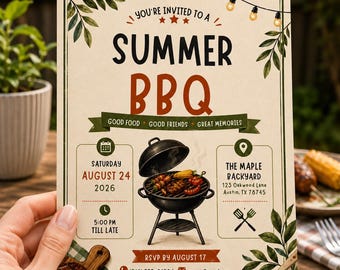 Summer BBQ Invitation Template, Editable Backyard Cookout Party Invite (Digital Download)