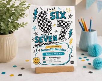 6 7 Birthday Invitation: Boys 7th Birthday Digital Invite INSTANT DOWNLOAD Canva Template