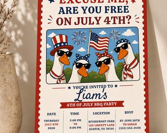 4th of July BBQ Invitation, Patriotic Cookout Invite, Editable Canva Template