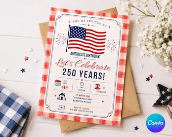 America's 250th Birthday Invitation, Fourth of July Party Template (Digital Download)