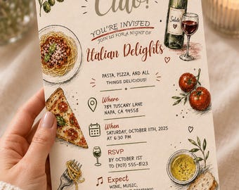 Italian Dinner Party Invitation, Pasta Pizza Night Invite (Digital Template)