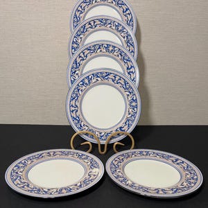 6 Vintage Wedgwood Florentine Dark Blue 7” Bone China Salad Plates Dragon Design