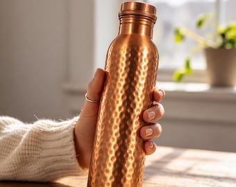 Ayurveda 100% Pure Hammered Copper Bottle 1 ltr Copper Bottle With Handmade Texture- Copper Water Bottle Hammered - Reusable, Detox - Gift