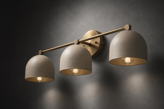 Mid Century Modern 3 Light Brass Vanity Light | Bathroom Vanity Lighting Fixture | Modern Brass Wall Sconce | Luxury Bathroom Light