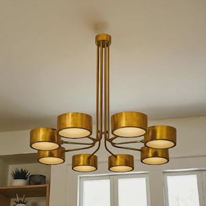 Mid Century Italian Stilnovo Chandelier, Modern Brass Sputnik Chandelier, Luxury Ceiling Light Fixture, Retro Pendant Lighting, Living Room